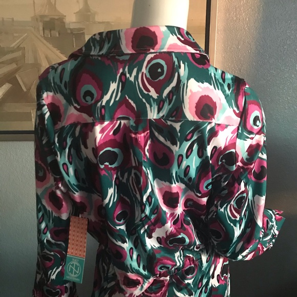 NWT Tracy Negoshian, Watercolor Peacock Dress (L) - Picture 4 of 5